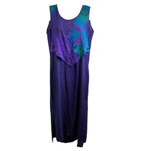 Vintage Caribou Womens 80’s Vibes Purple Blue Flowy Sleeveless Maxi Dress Size M